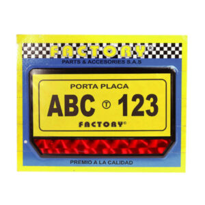 PORTAPLACA DE LUJO CON CINTA REFLECTIVA (EMPACADA AL VACIO) 6 Y 12 VOLTIOS – NEGRO,ROJO,AZUL,VERDE,NARANJA,DORADA,PLATA